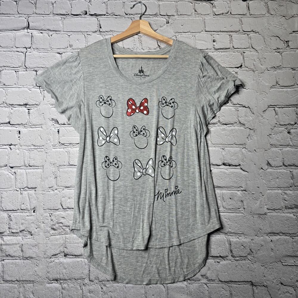 Disney Parks Original Minnie Mouse Gray Flutter Short Sleeve Tshirt Size Large
